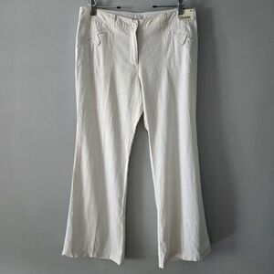 New York & Company White Linen and Cotton Blend Mid-rise Flare Pants Size 14